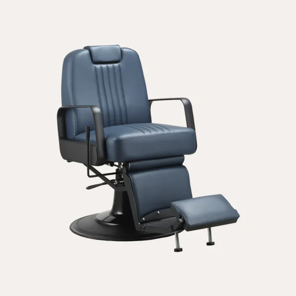 affordable barber chairs Titan heavy-duty barber chair in black PVC vinyl with matte black metal finishes, straight line stitching, and a robust hydraulic base.