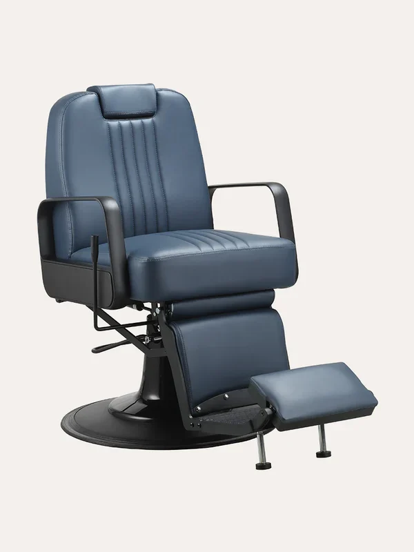 affordable barber chairs Titan heavy-duty barber chair in black PVC vinyl with matte black metal finishes, straight line stitching, and a robust hydraulic base.