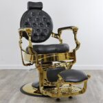 reclining barber chairs Phoenix barber chair with vintage-inspired antique framing, premium tufted leatherette upholstery, and a reinforced hydraulic base.