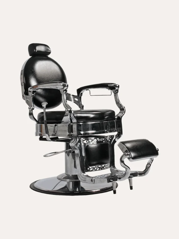 koch barber chairs Royalty barber chair featuring a thick cast aluminum frame, diamond-stitched upholstery, a traditional towel bar, and a 500-lb capacity hydraulic base.