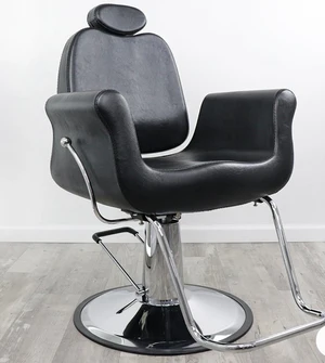 all purpose barber chair Wavelength all-purpose salon chair with high-density black vinyl upholstery, a 50-degree reclining backrest, and a heavy-duty hydraulic round base.